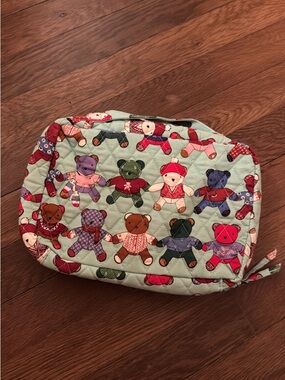 Vera Bradley Quilted Bear Print Cosmetic Pouch in Mint and Multicolor